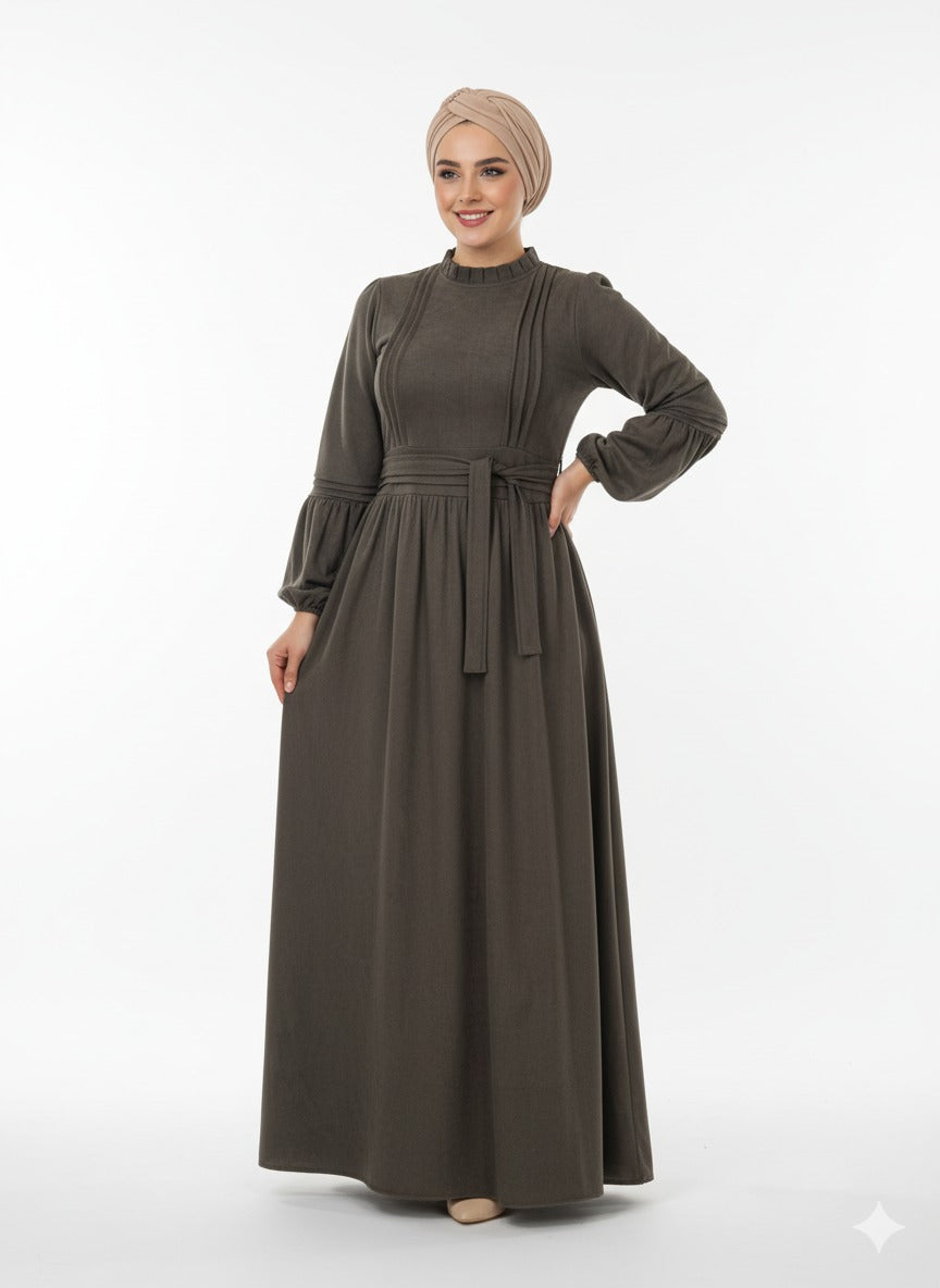 Lina Ribbed Suede Dress - Dark Olive