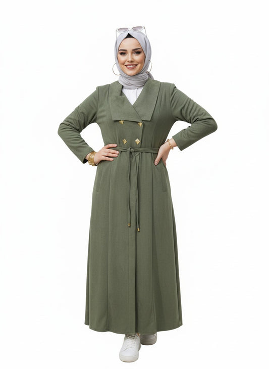 Donia Suede Tie Dress - Olive