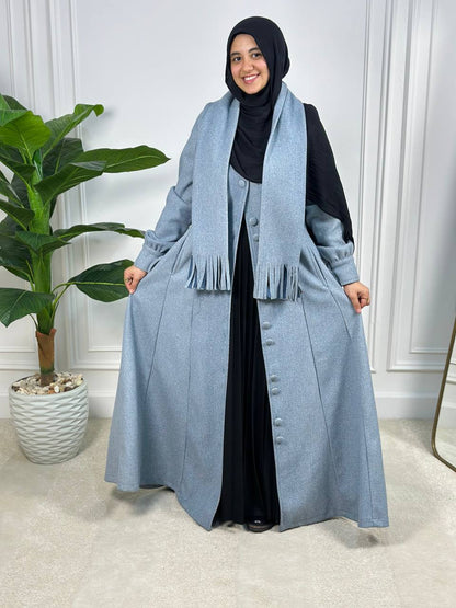 Buttoned Wool Dress - Light Blue