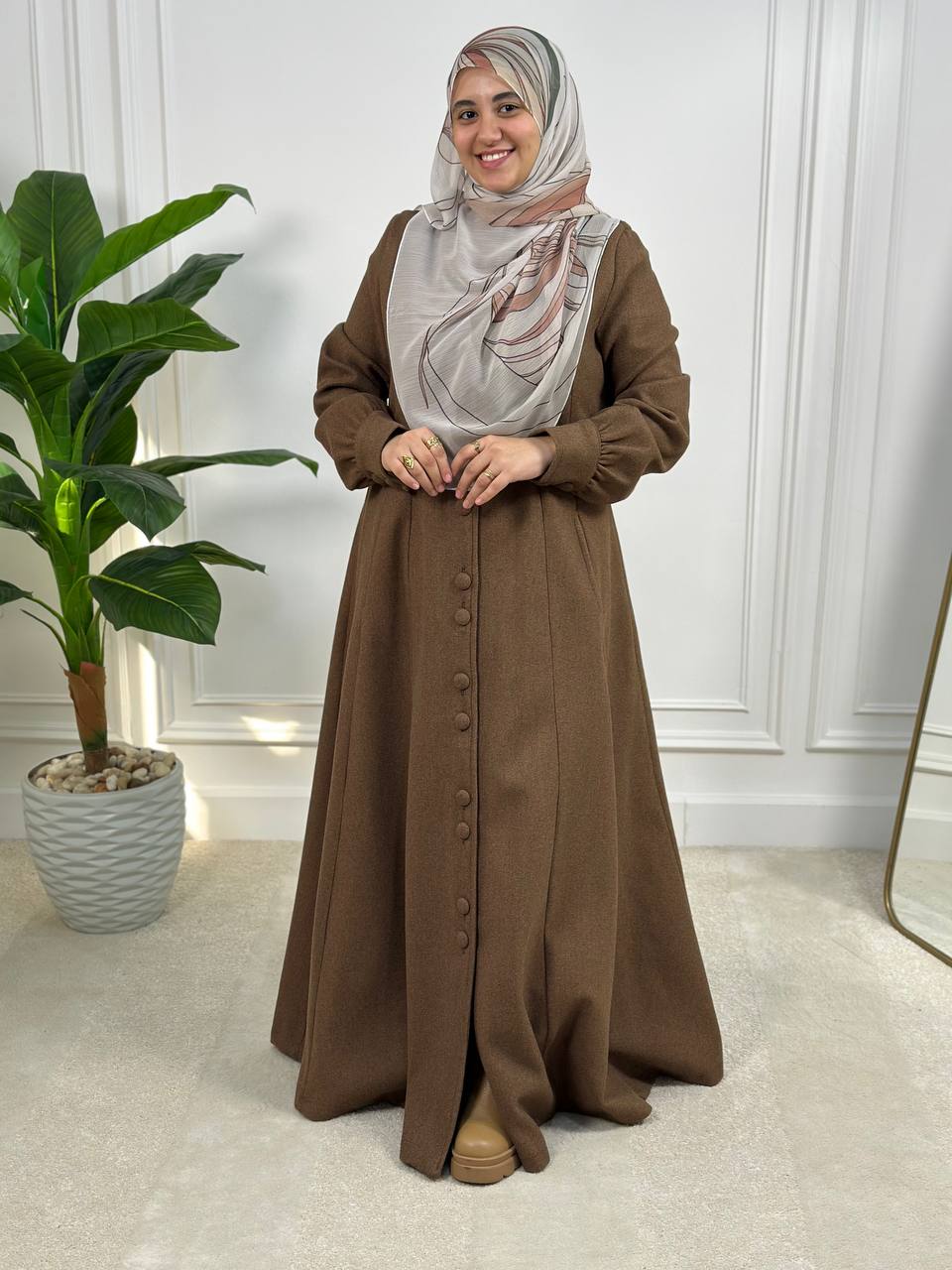 Buttoned Wool Dress - Brown