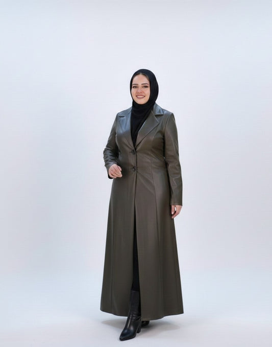 Classic leather coat - Olive