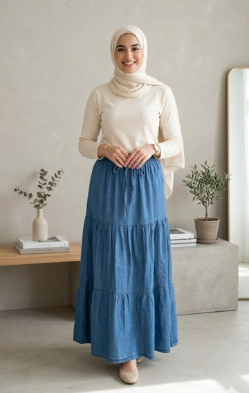 Tiered Denim Skirt