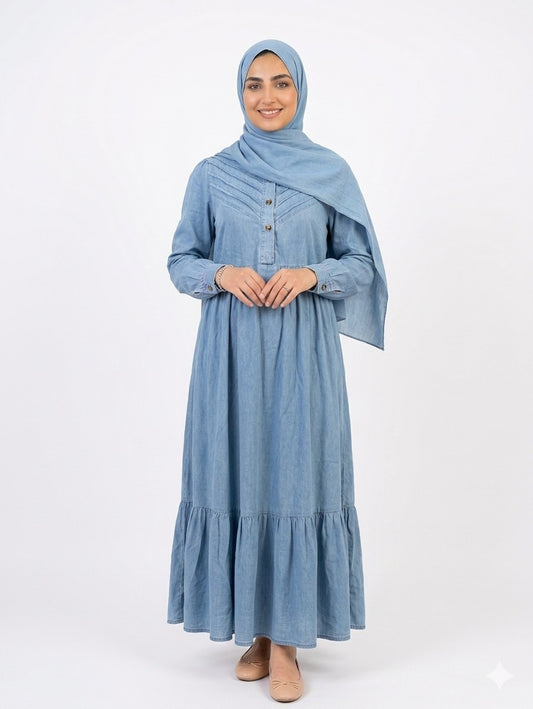 Button-Down Denim Belted Dress