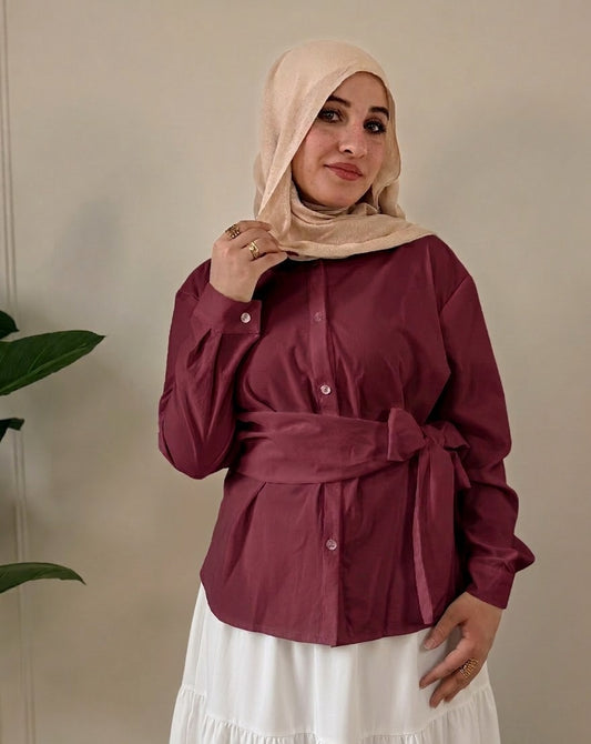 Randa Poplin Wrap Shirt -dark red