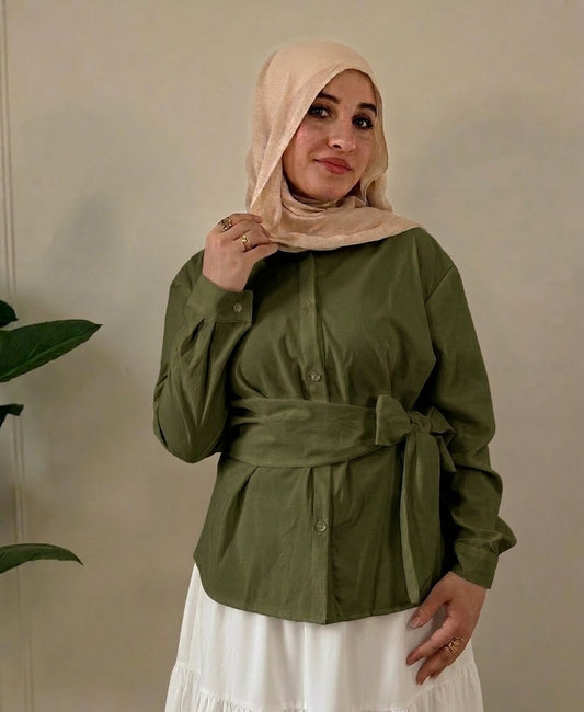 Randa Poplin Wrap Shirt -Olive