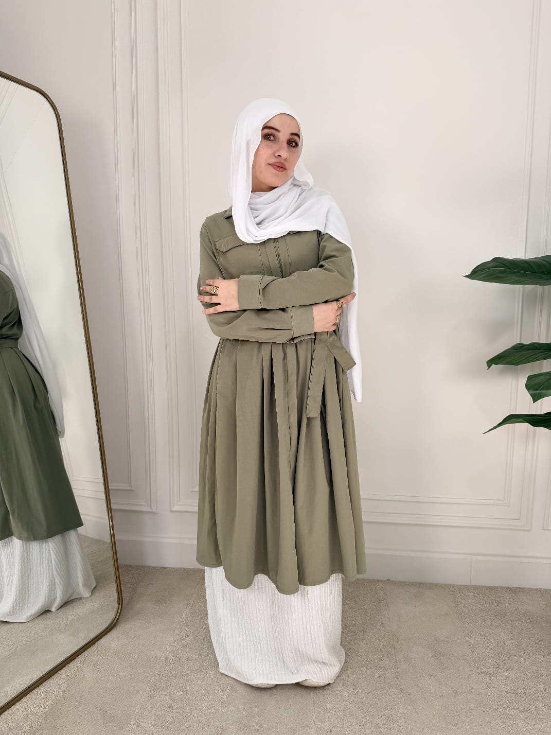 LaRose Longline Belted Shir-Olive