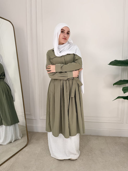 LaRose Longline Belted Shir-Olive