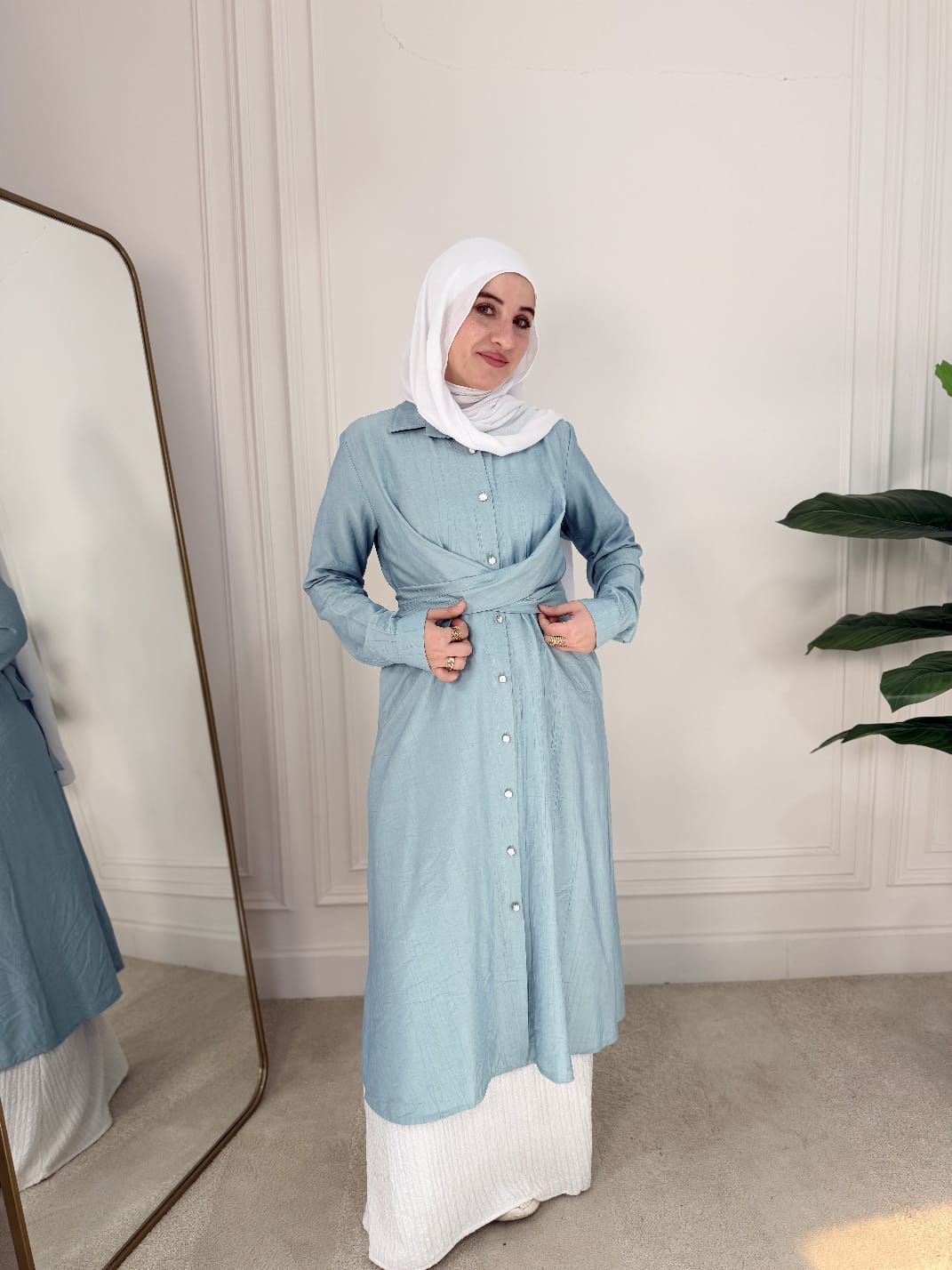 Lucinda Longline Belted Shirt - Turquoise