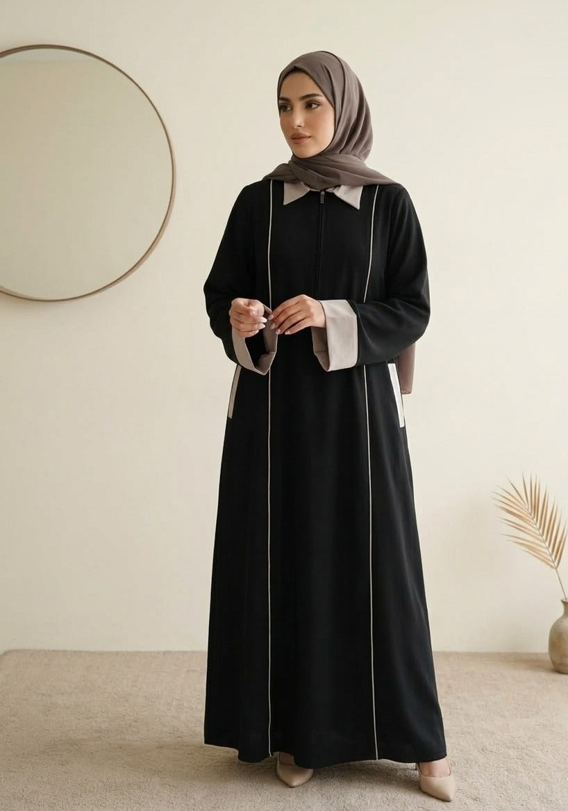 Amalia Abaya - Black & Beige