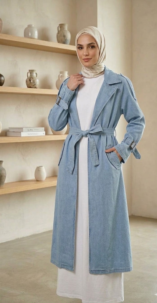 Belted Denim Trench Coat