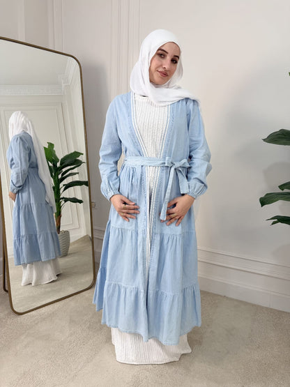 Guipure Denim Cardigan with Belt