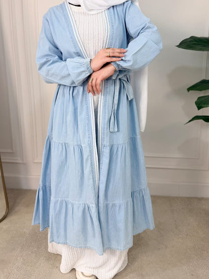 Guipure Denim Cardigan with Belt