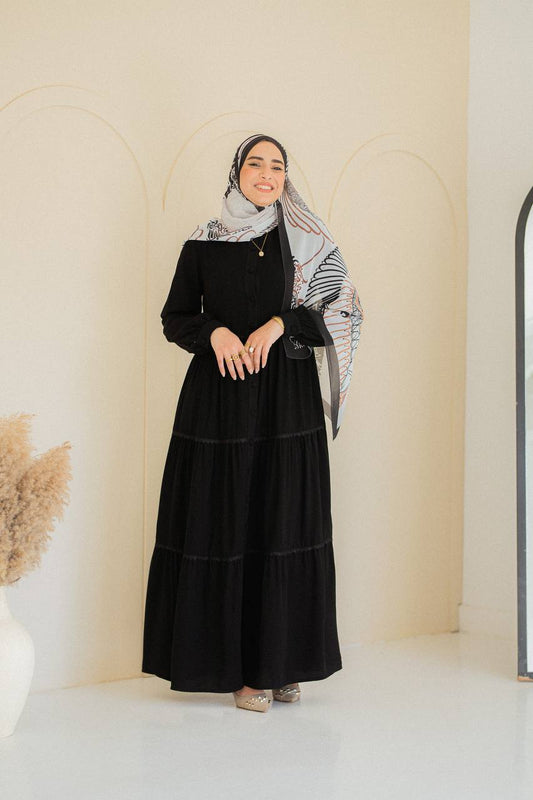 Lama Guipure-Trimmed Crepe Buttoned Dress-Black