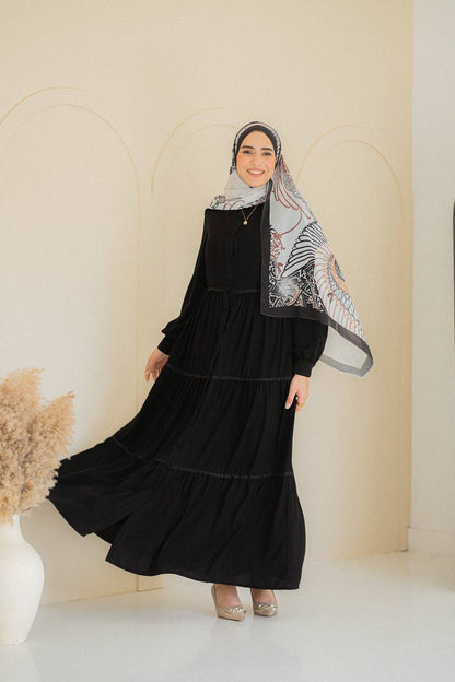 Lama Guipure-Trimmed Crepe Buttoned Dress-Black