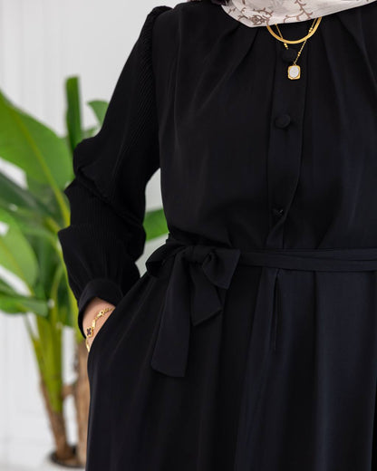 Perla Pleated-Sleeve Dress
