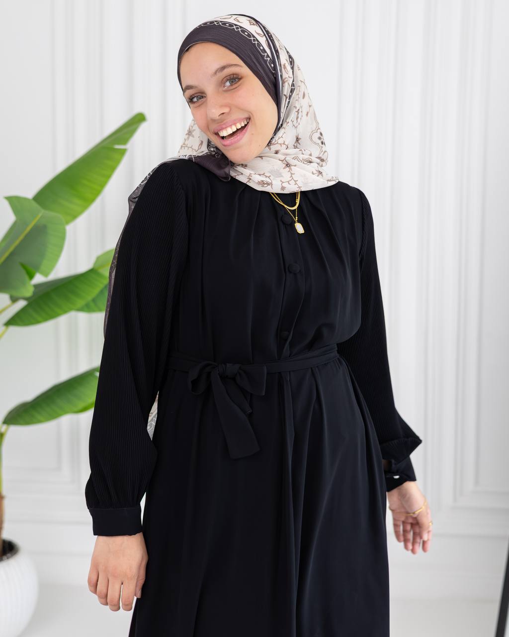 Perla Pleated-Sleeve Dress