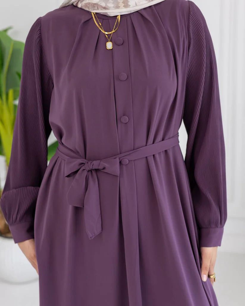 Perla Pleated-Sleeve Dress