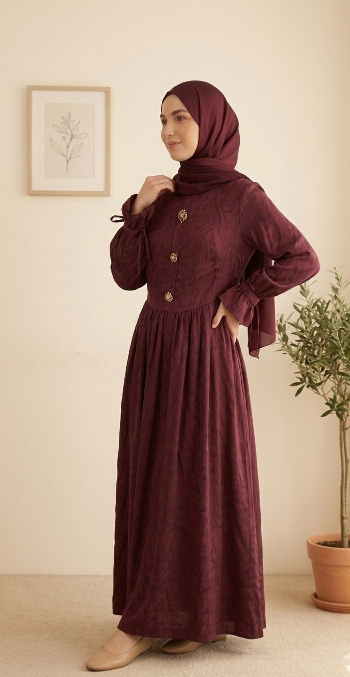 Moug Jacquard Dress-dark red