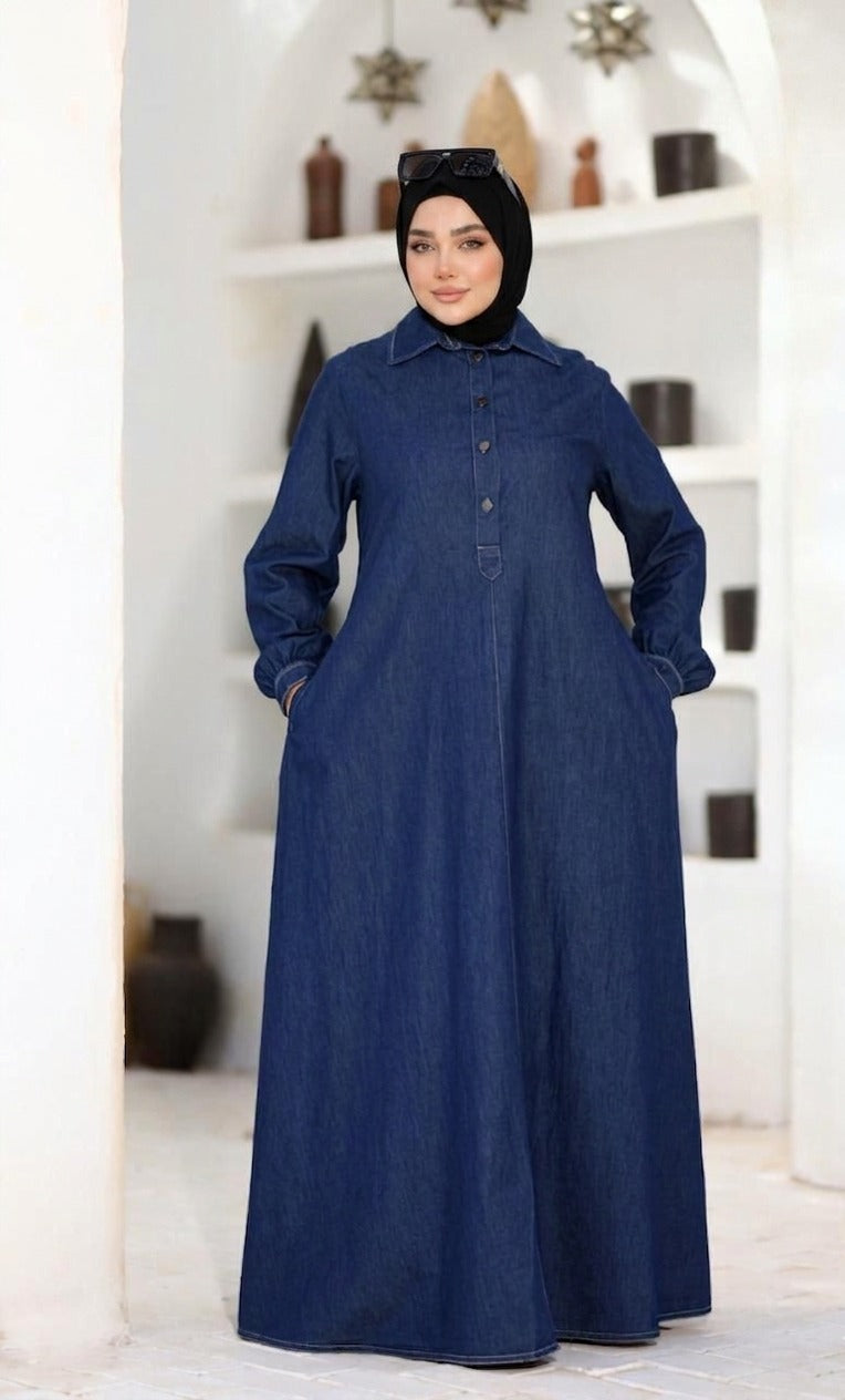 Nariman dark Blue Denim Button Dress