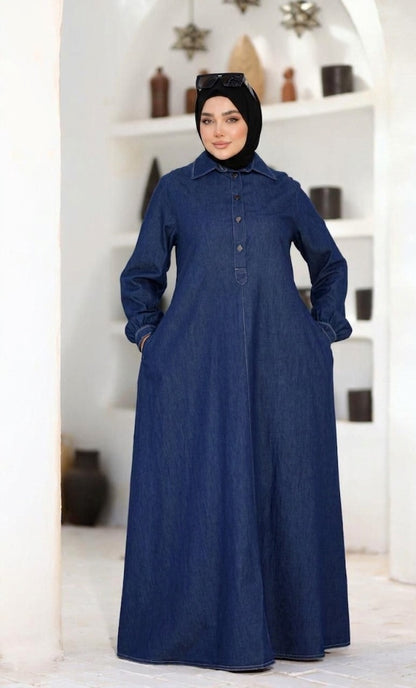Nariman dark Blue Denim Button Dress