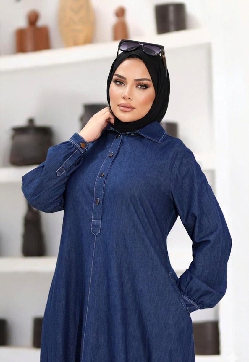 Nariman dark Blue Denim Button Dress
