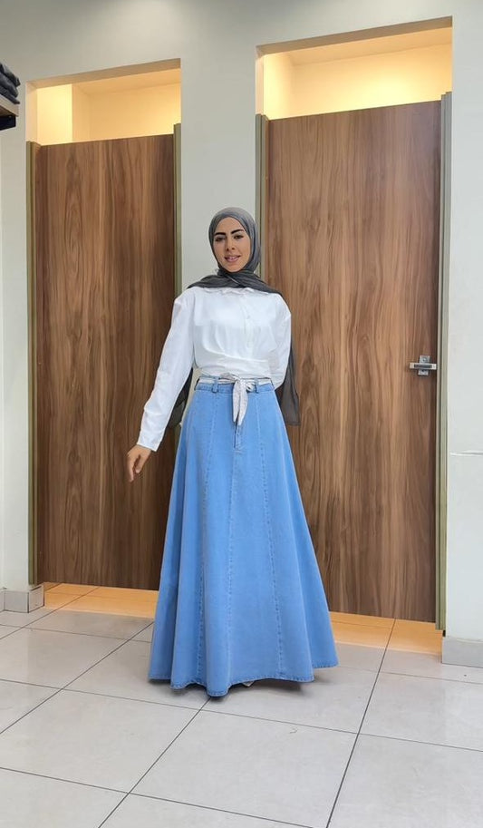light denim skirt with belt