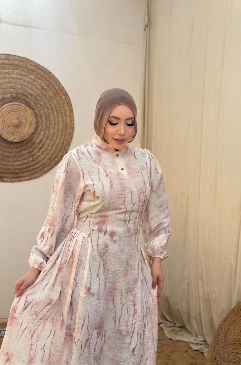 Shams Dress With Belt - Pink
