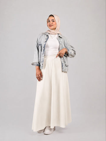 Scuba Wide Skirt-White
