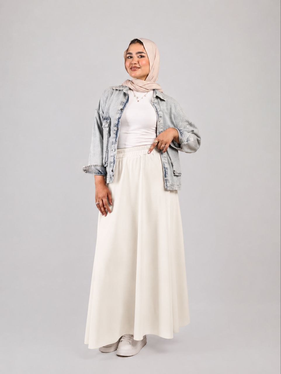 Scuba Wide Skirt-White