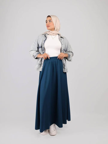 Scuba Wide Skirt-Blue