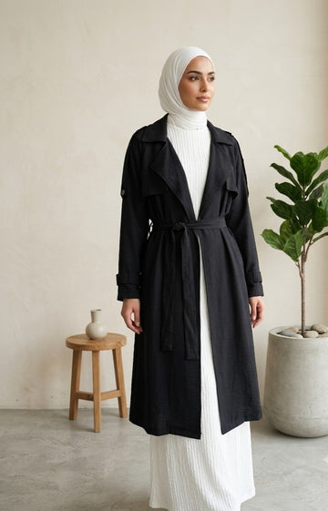 Rayhan Belted Linen Cardigan -Black