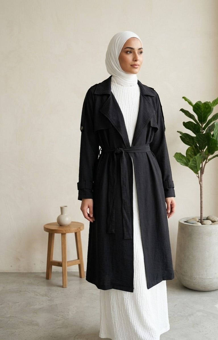 Rayhan Belted Linen Cardigan -Black