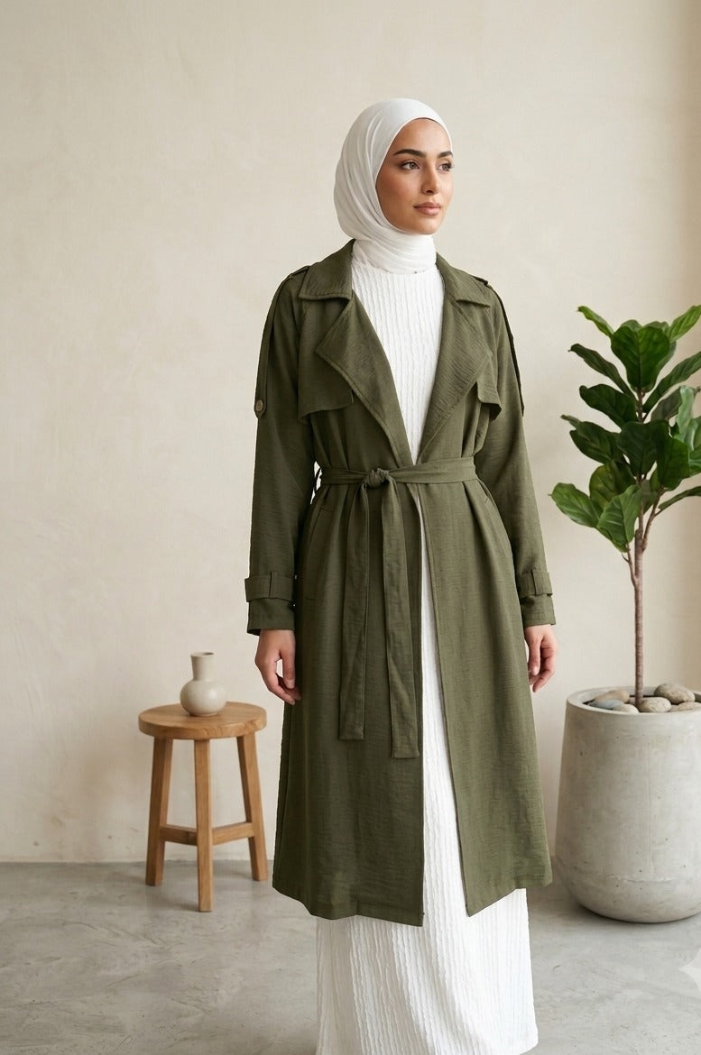 Rayhan Belted Linen Cardigan -Olive