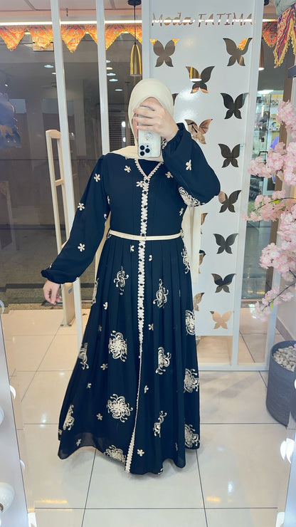 Opal Embroidered Chiffon Dress Black