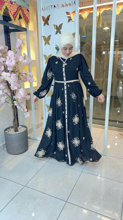 Opal Embroidered Chiffon Dress Black