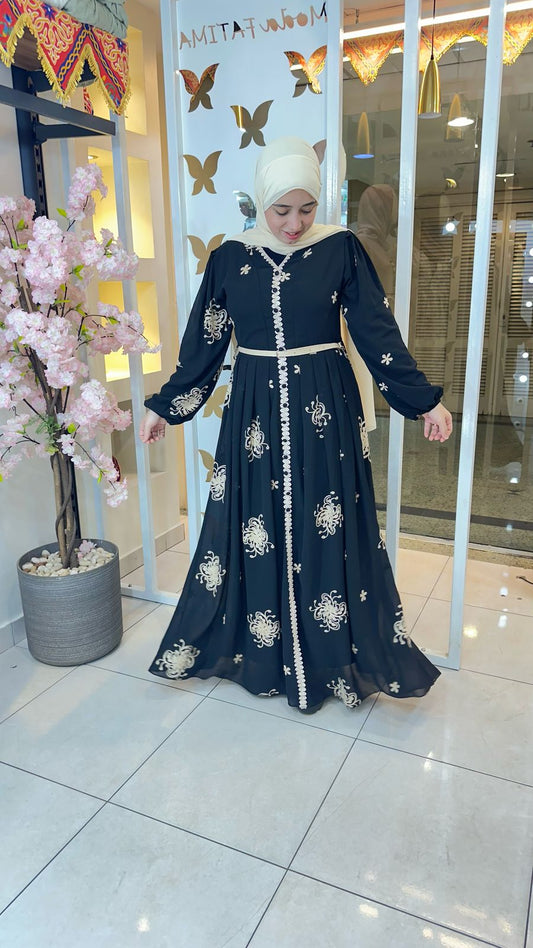 Opal Embroidered Chiffon Dress Black