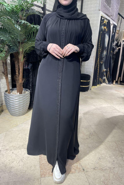 Noir Embroidered Abaya Silk Black With Scarf