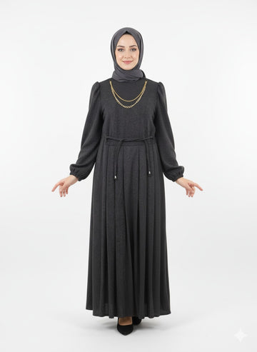 Pleated Wool Dress - Dark Gray