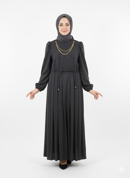 Pleated Wool Dress - Dark Gray