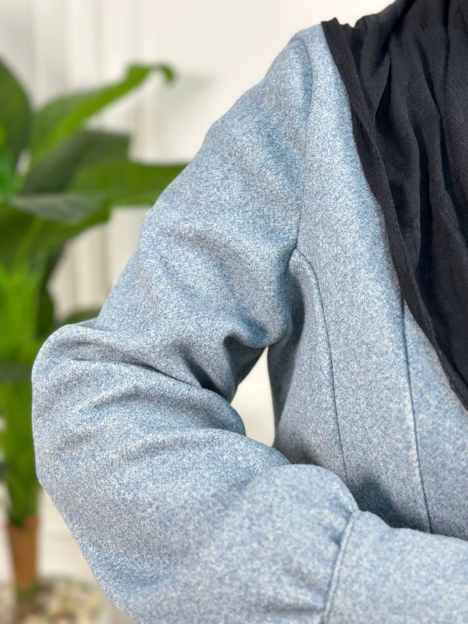 Buttoned Wool Dress - Light Blue