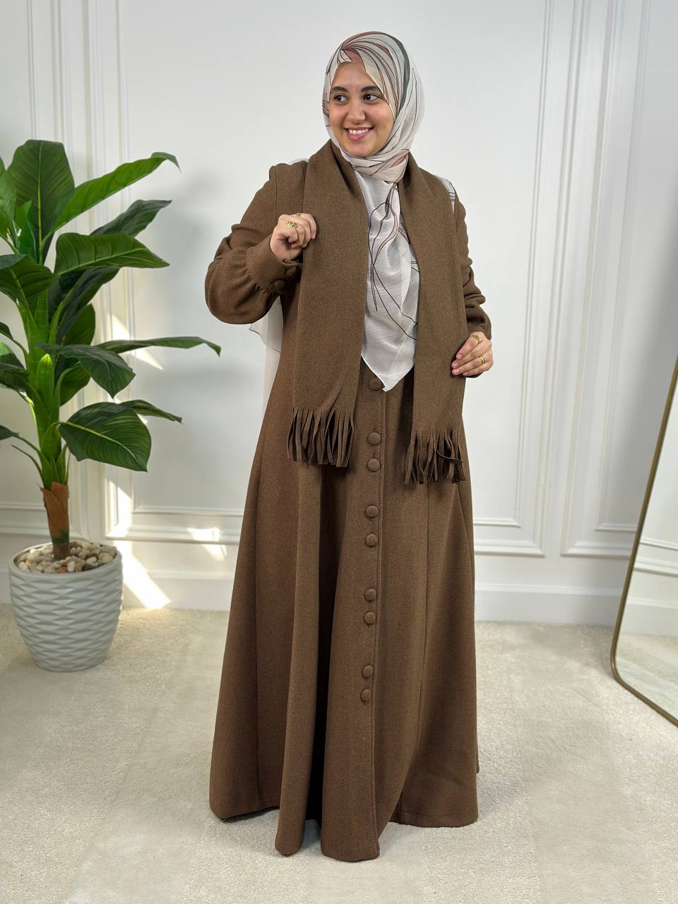 Buttoned Wool Dress - Brown