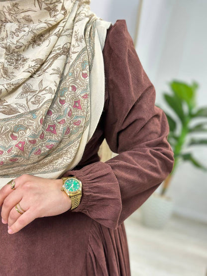 SMA Pleated Velvet A-Line Dress - Brown