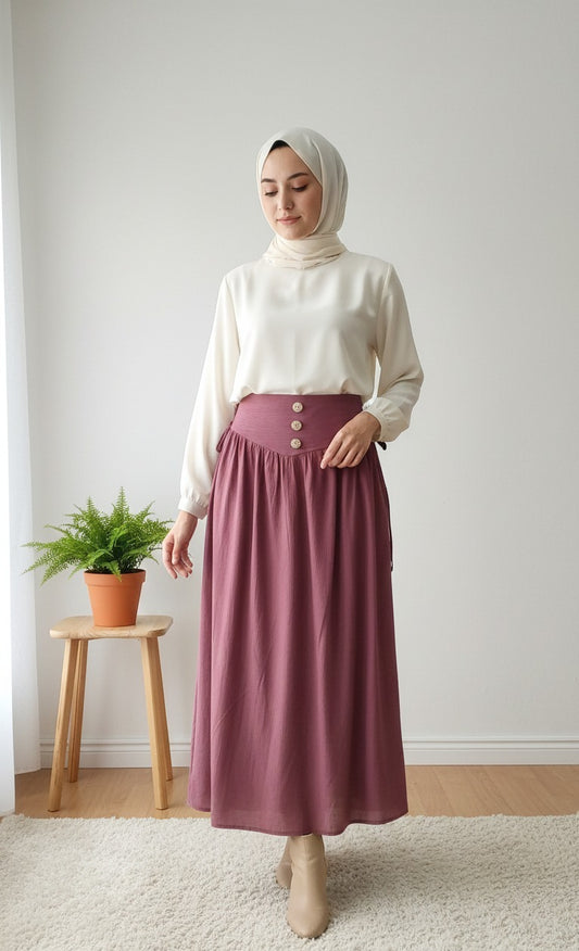 Voile skirt with button - dark red
