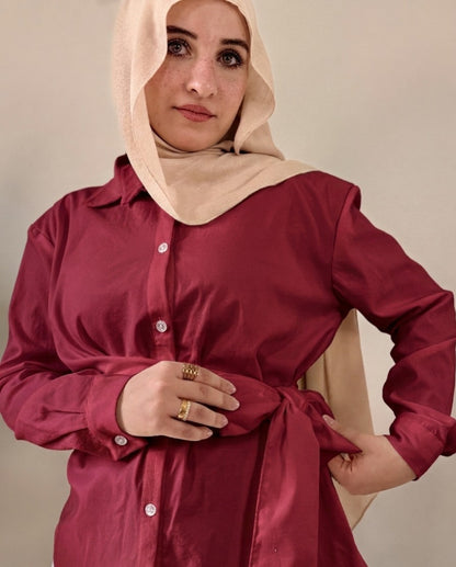 Randa Poplin Wrap Shirt -dark red
