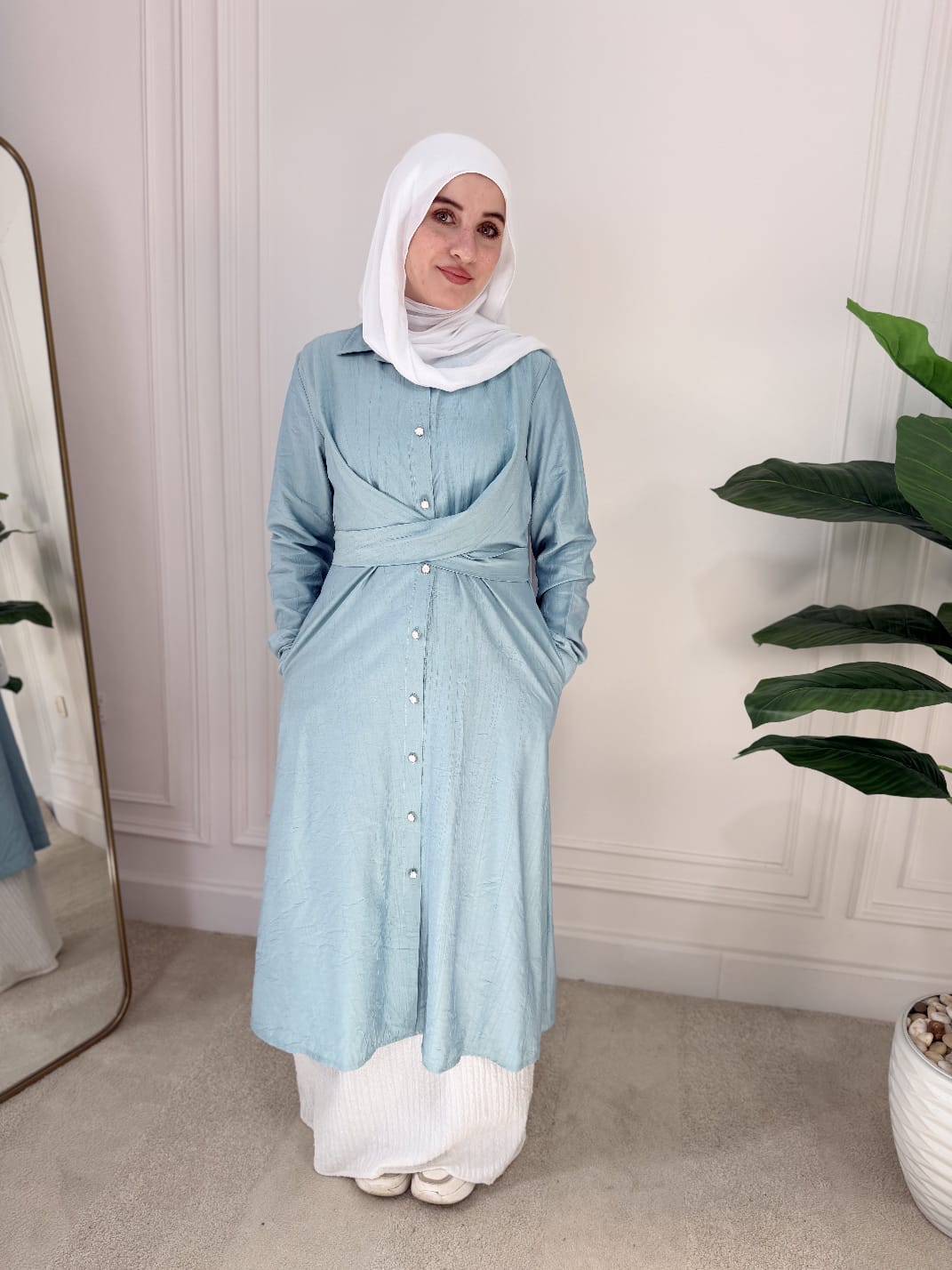 Lucinda Longline Belted Shirt - Turquoise