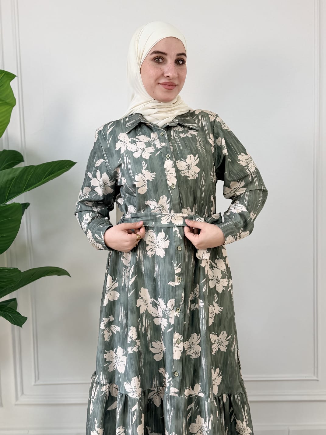 Rose dress Printed With Buttons - Green