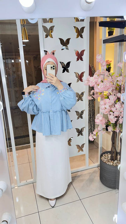 Embroidered Denim Blouse