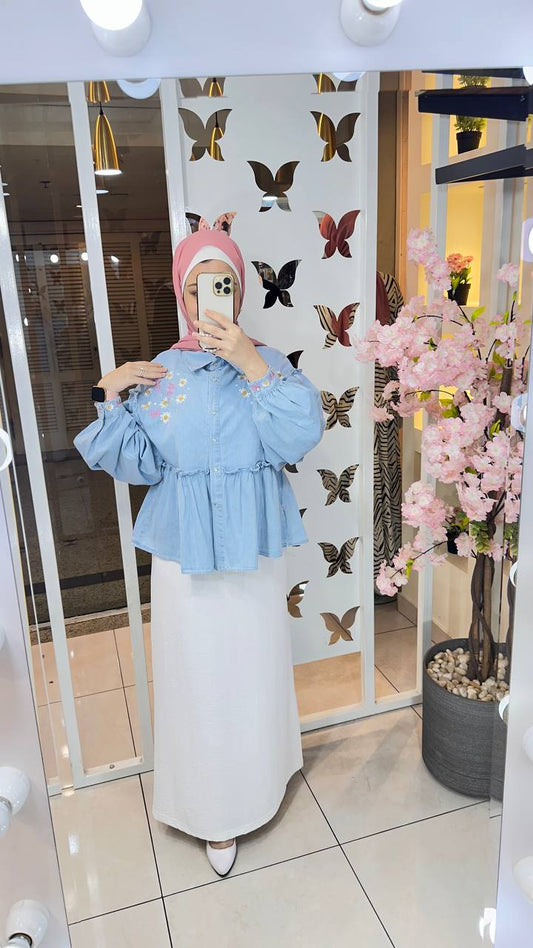 Embroidered Denim Blouse