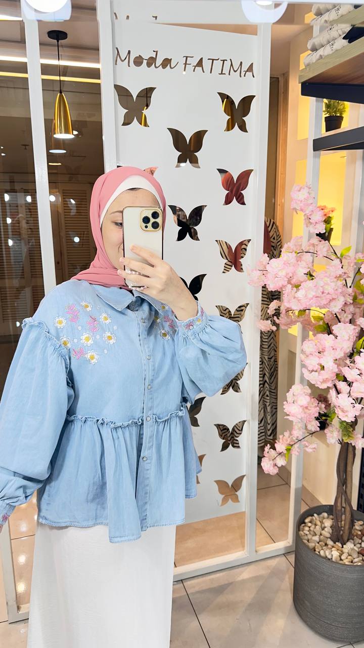 Embroidered Denim Blouse