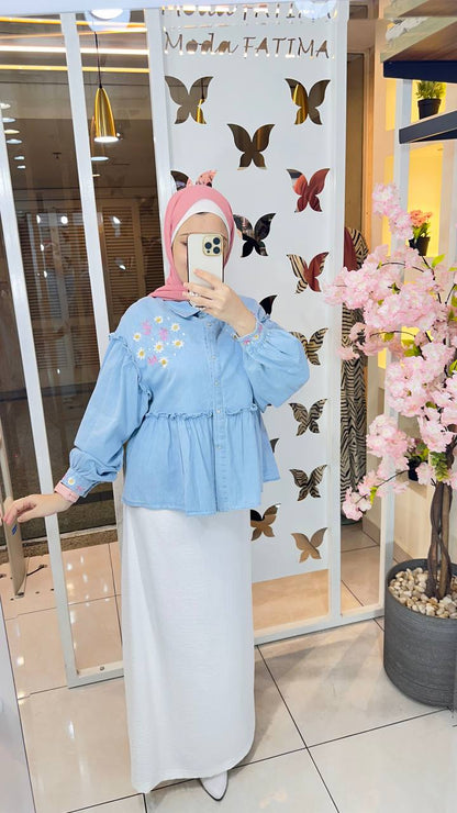 Embroidered Denim Blouse